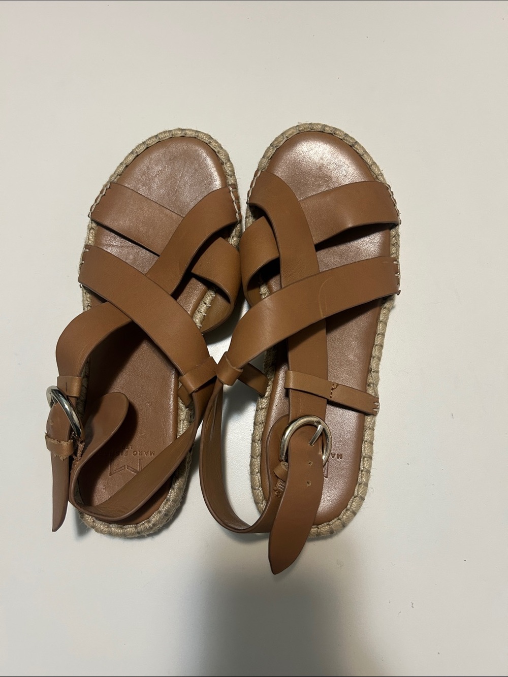 Marc Fisher Tan Leather Cross-Strap Espadrille Sandals
